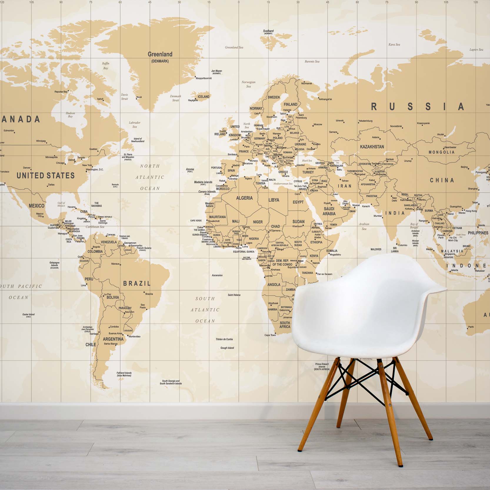 Fabrate - Detailed Vintage Brown & Beige World Map Wallpaper Mural - Image 2