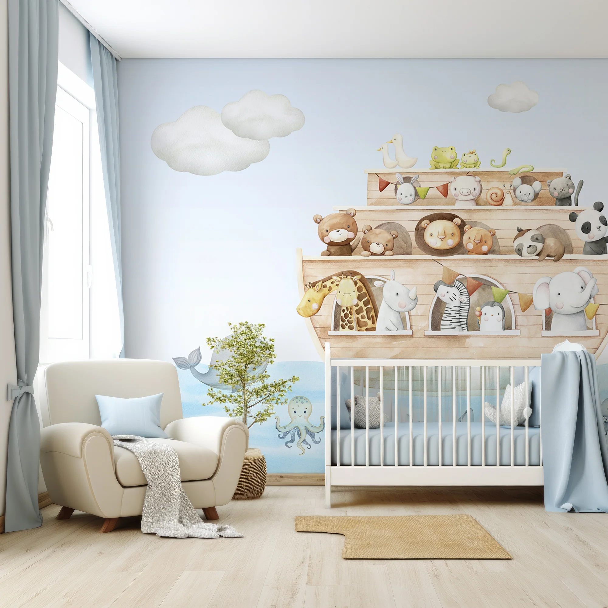 Noah's Journey - Kid's Nursery Watercolour Illustration Of Noah's Ark Wallpaper Mural - Image 3