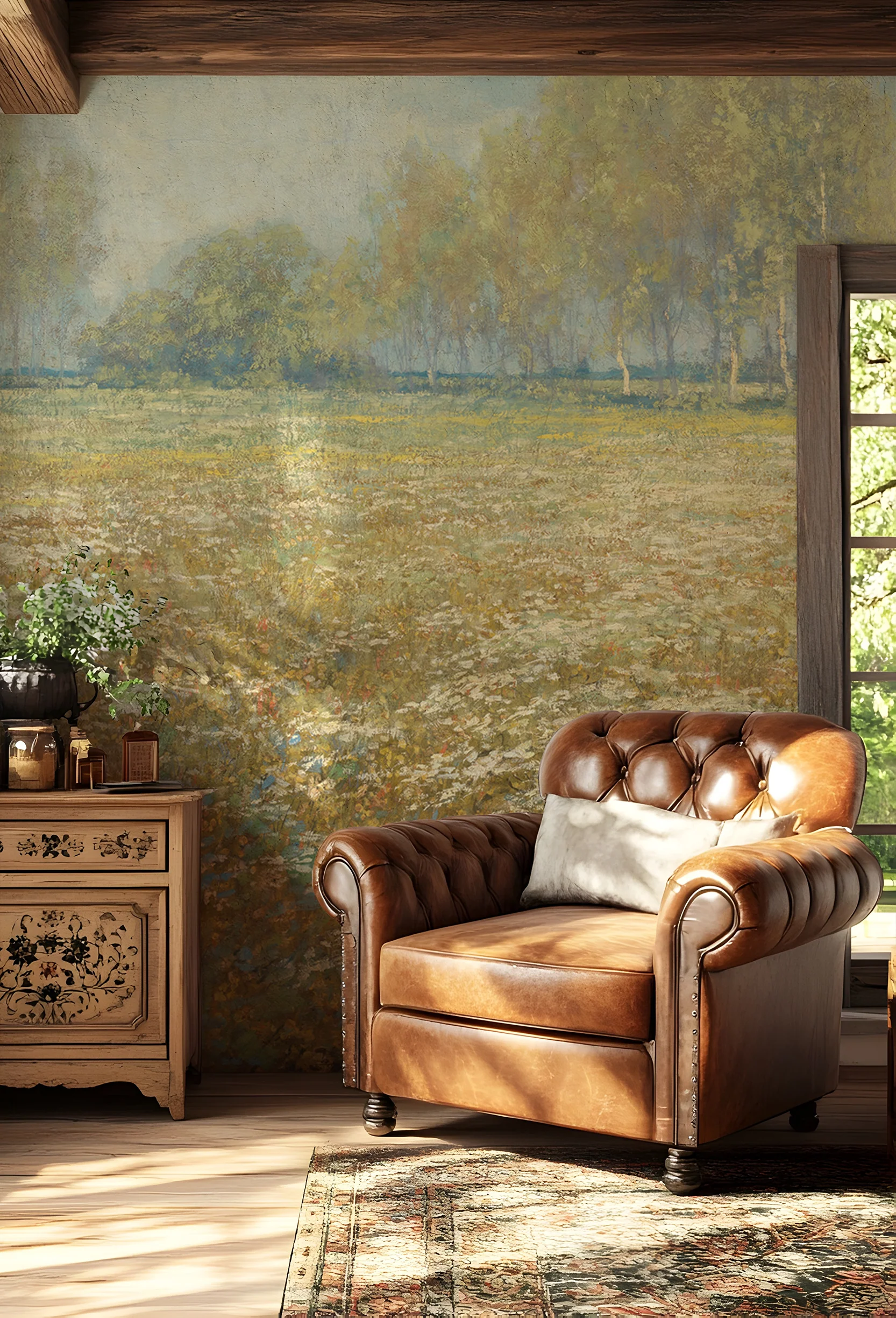 Penelope - Floral Meadow Oil Painting Wallpaper Mural - Image 4