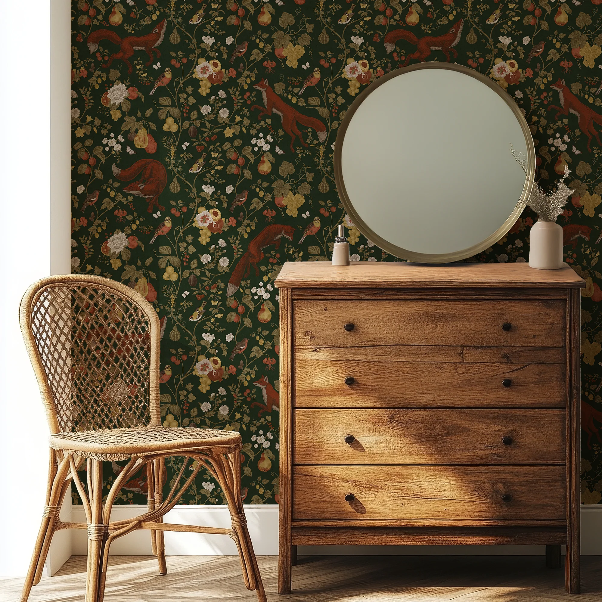 Reynard - Forest Green Fox Pattern Wallpaper Mural - Image 5