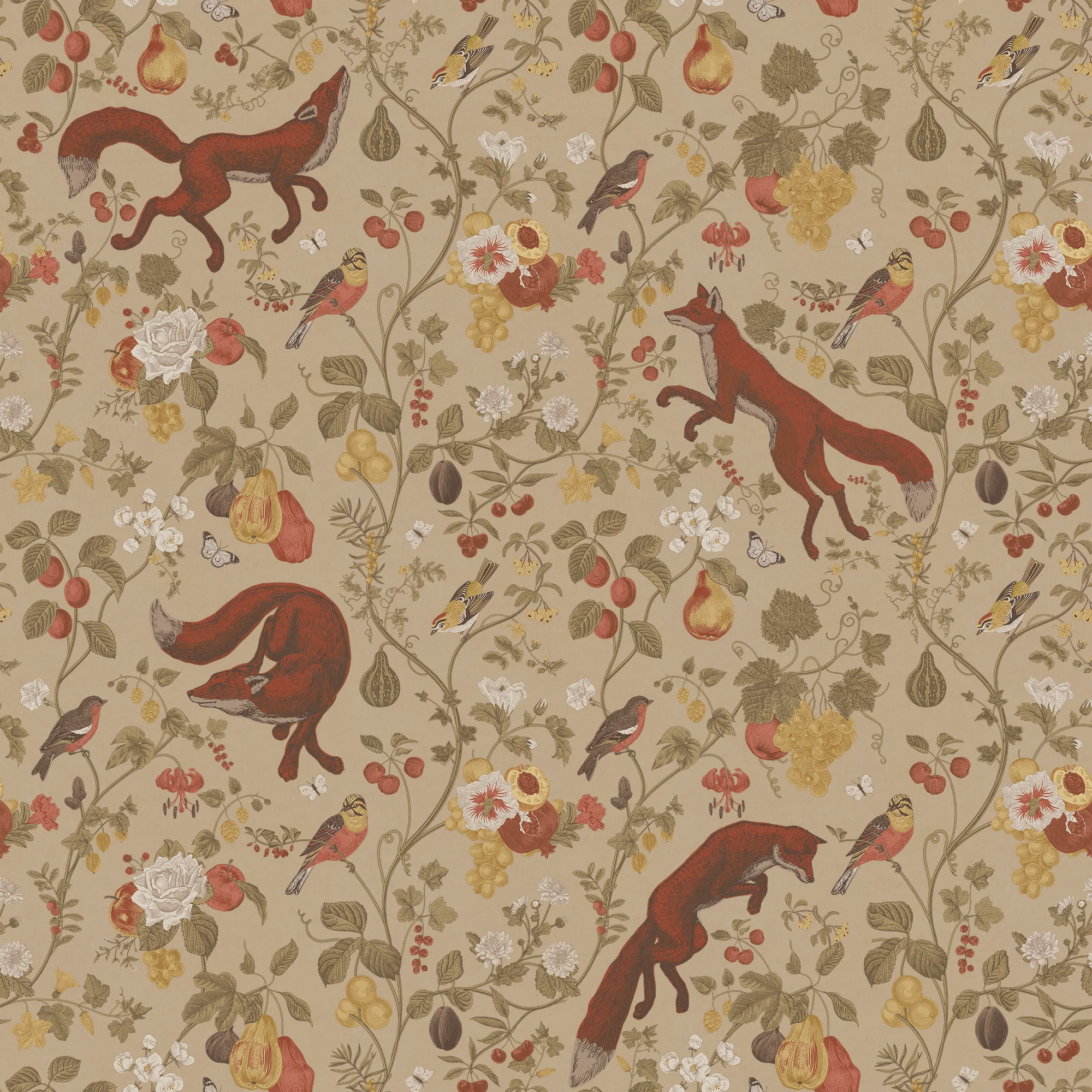Reynard Oat - Neutral Fox Botanical Pattern Wallpaper Mural - Image 6
