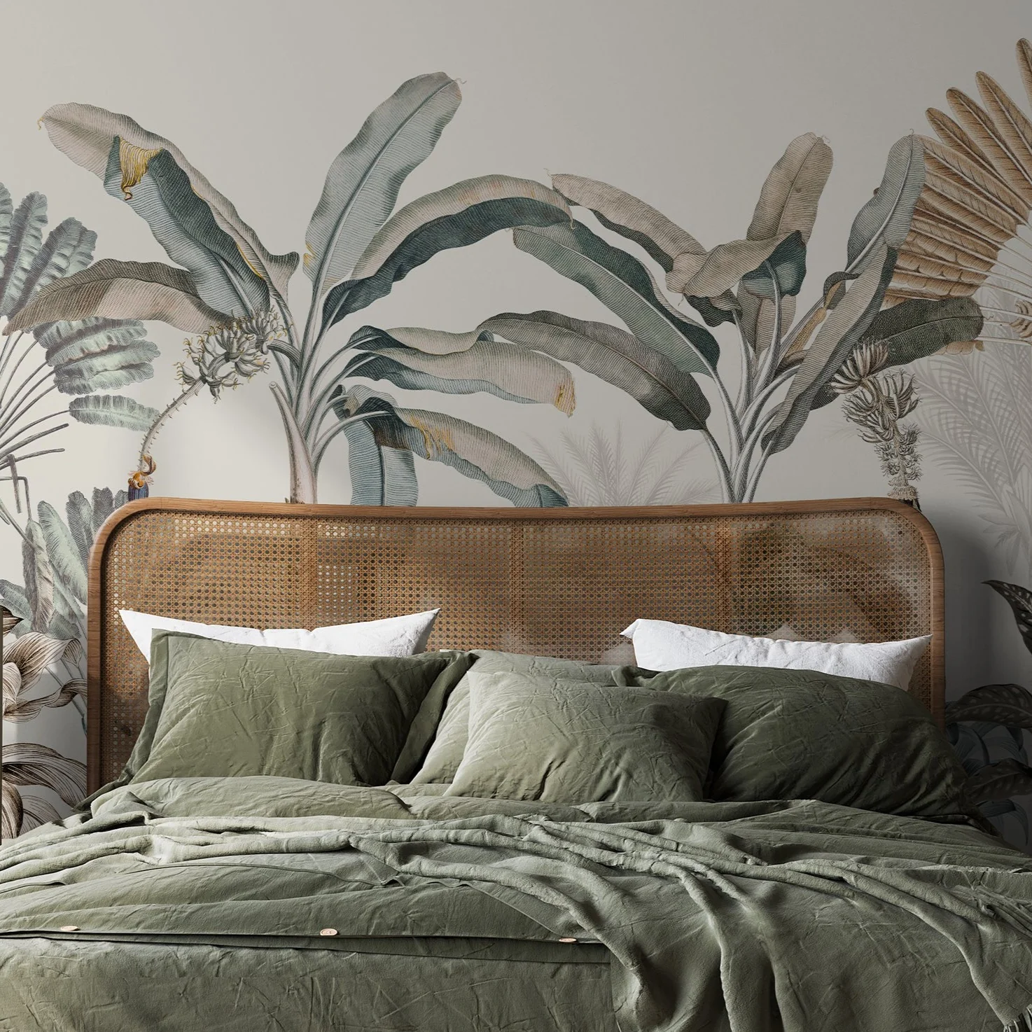 Dominica - Vintage Green Gold Jungle Wallpaper Mural - Image 2